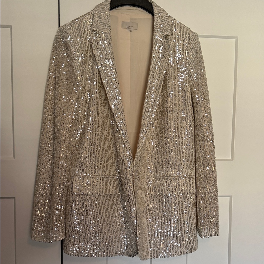 LOFT Women's Glittering Sequin Blazer - Silver